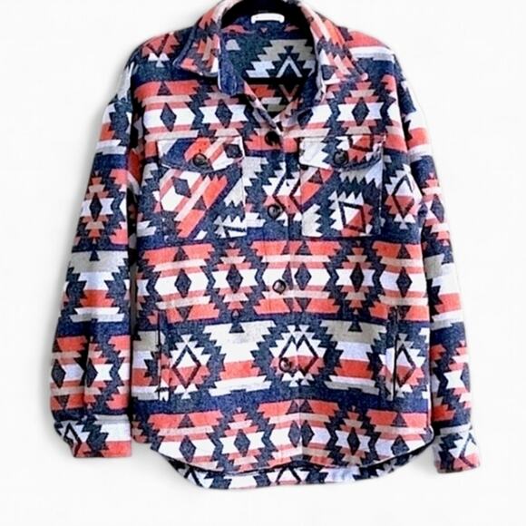 Staccato Jackets & Blazers - Staccato Women's Shacket Southwestern Button-Up Warm Lined Coat Multicolor L